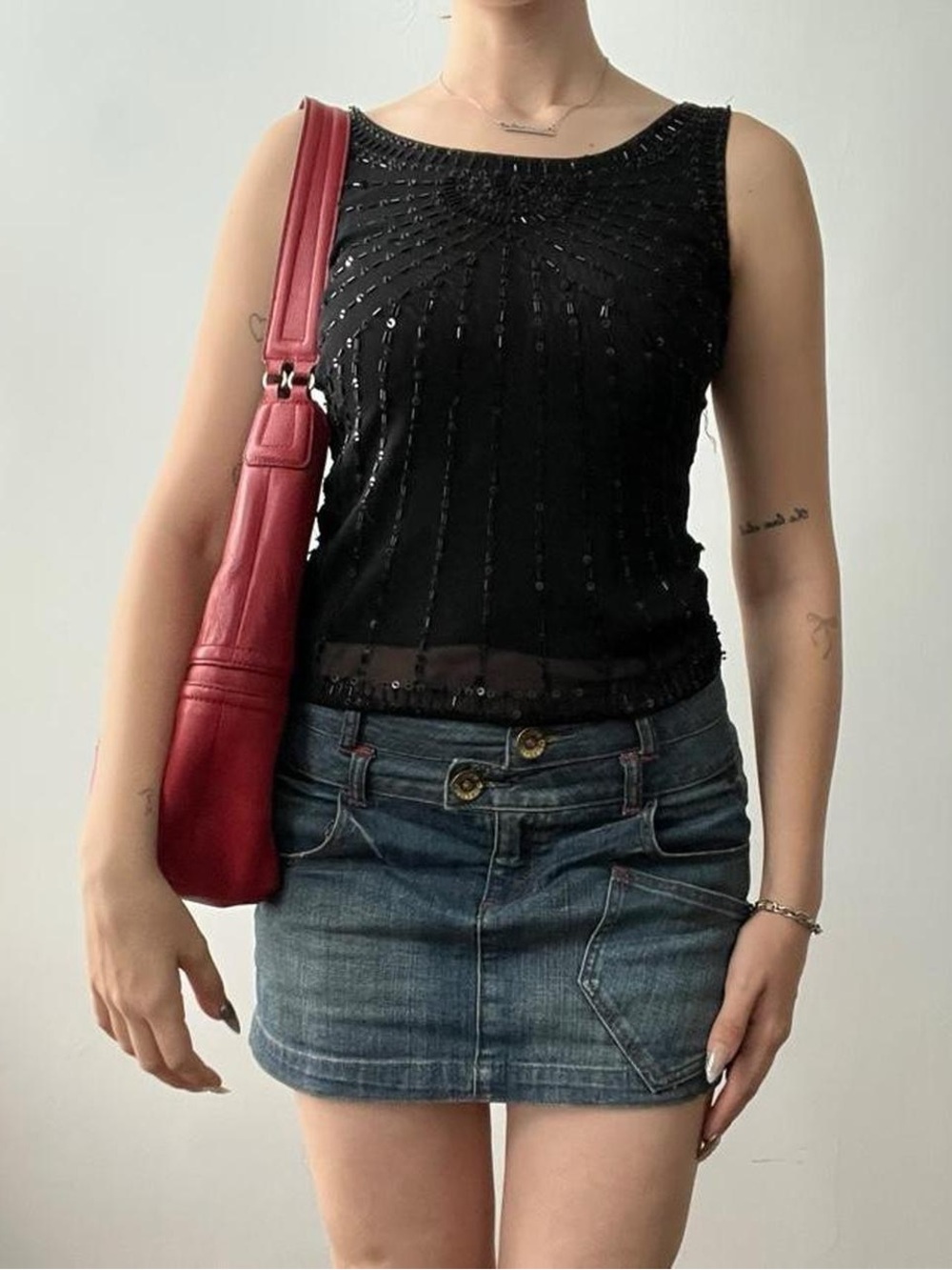 Size XS Black Beaded & Sequin Tank Top